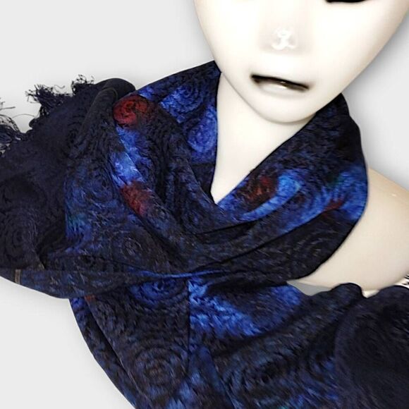 Fashion‎ Scarf Muffler Blue Silky Fringe Opera Luxury Unisex Womens Rectangle - Picture 1 of 7